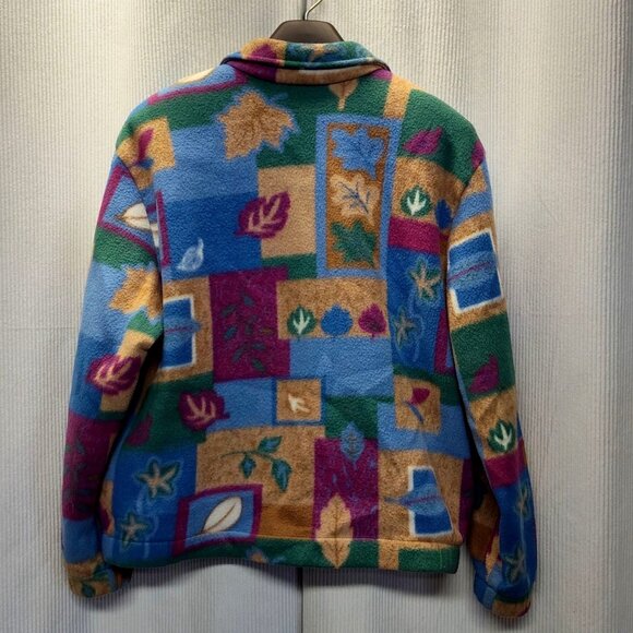Teddi Petite XL Fleece Jacket Multicolored Leaf & Geometric Pattern Shoulder Pad - Picture 2 of 10